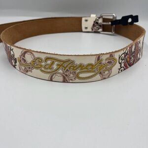 Ed Hardy Tan and Cream Belt with Skull Motif